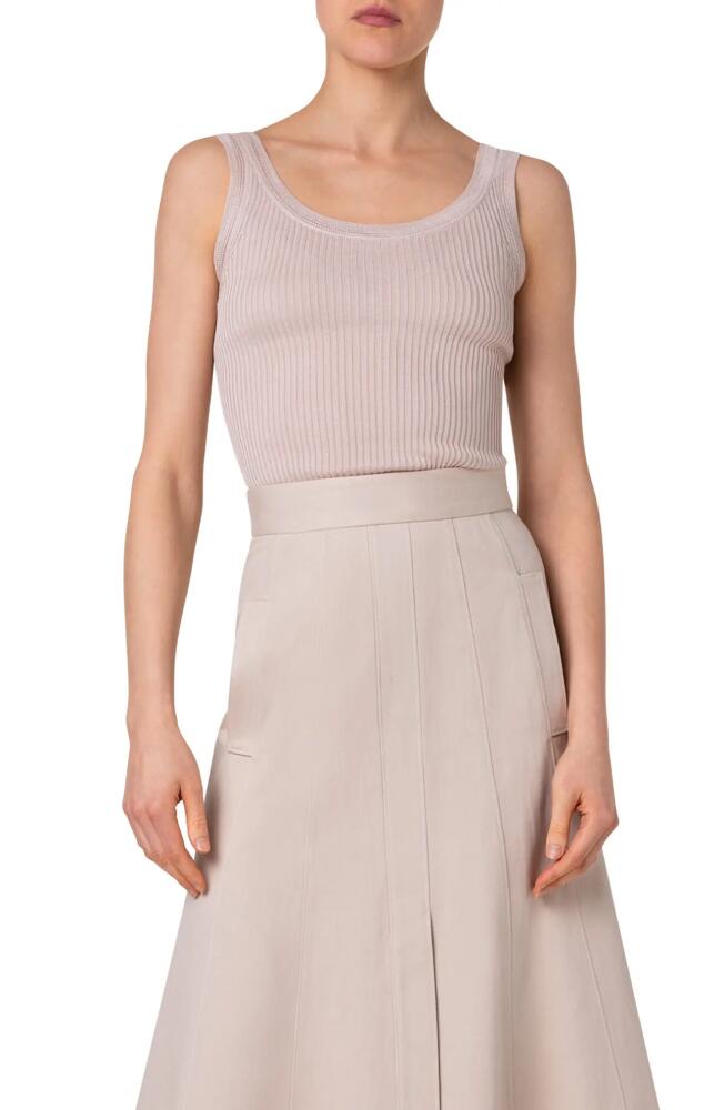 Akris Scoop Neck Silk Rib Sweater Tank in Chai Cover