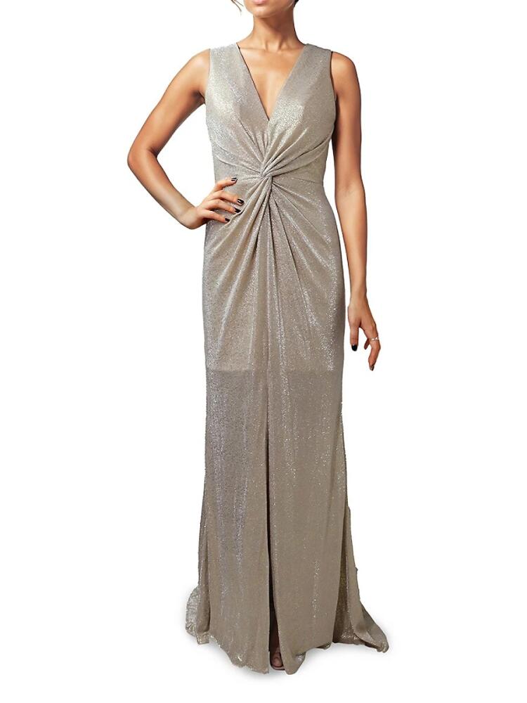 Rene Ruiz Collection Women's Glitter Knot V Neck Gown - Gold Cover