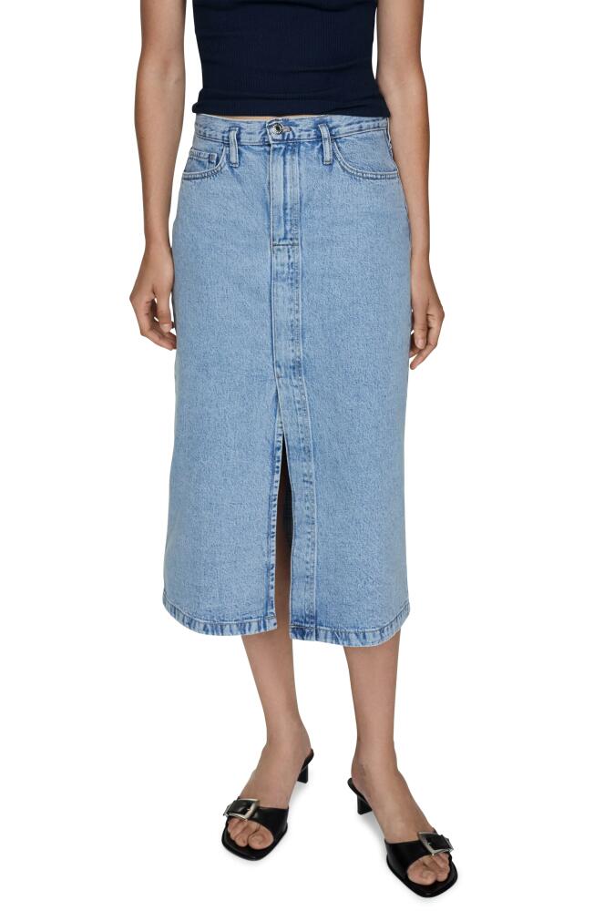 MANGO Front Slit Denim Midi Skirt in Light Blue Cover