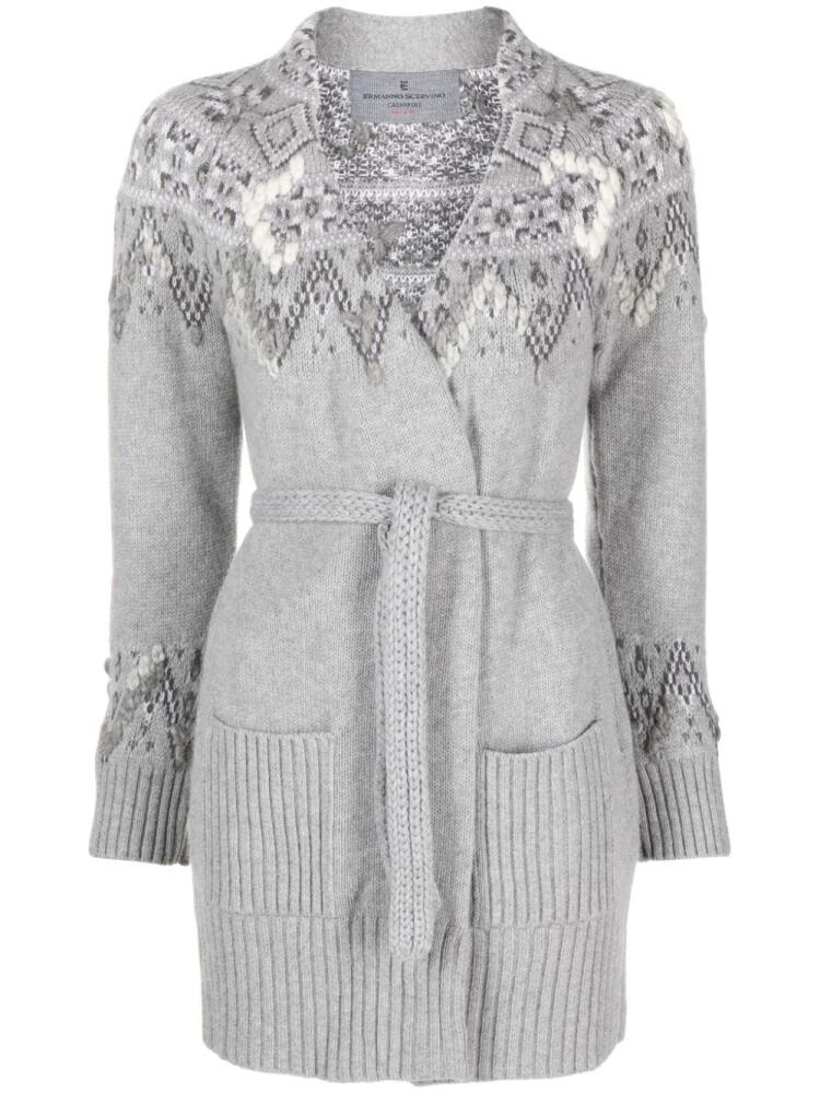 Ermanno Scervino intarsia-knit belted cardigan - Grey Cover