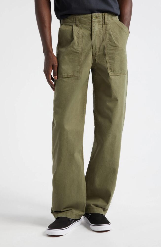 Noah Pleated Cotton Twill Utility Pants in Army Green Cover