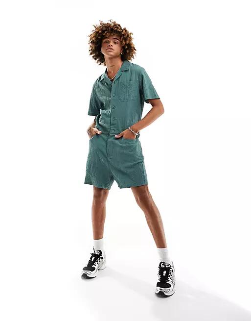 ASOS DESIGN textured short boilersuit in green Cover