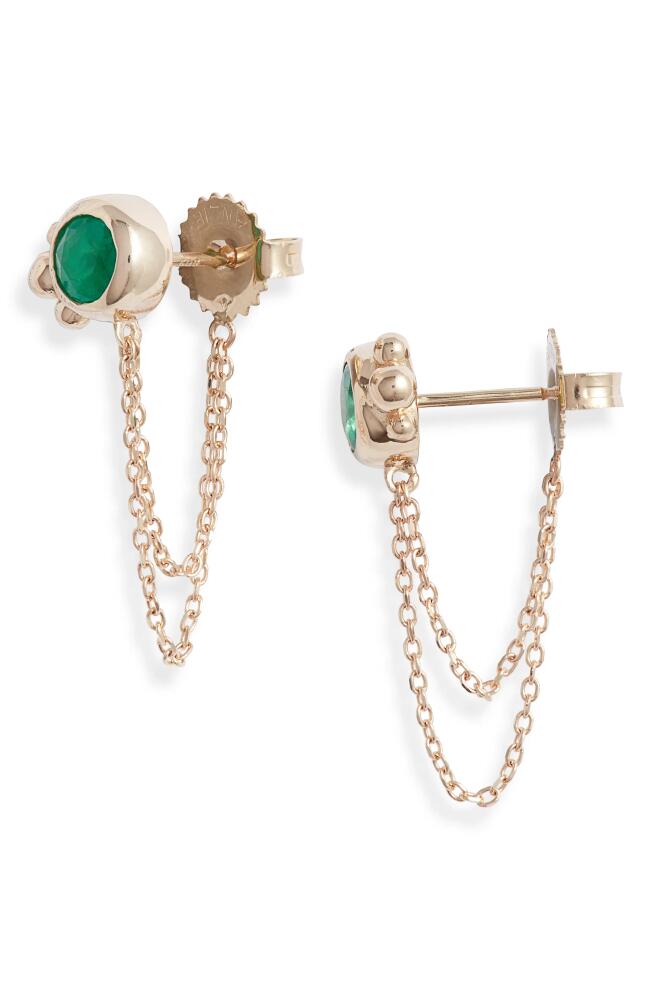 Anzie Bonheur Emerald Chain Stud Earrings in Yellow Gold/Green Cover