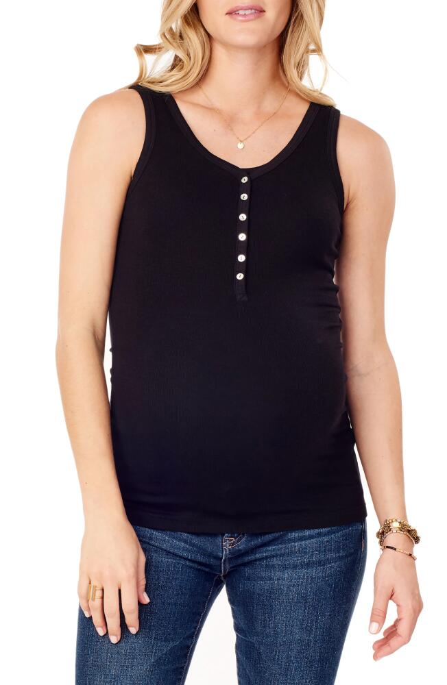 Ingrid & Isabel Ribbed Maternity/Nursing Henley Tank in Jet Black Cover