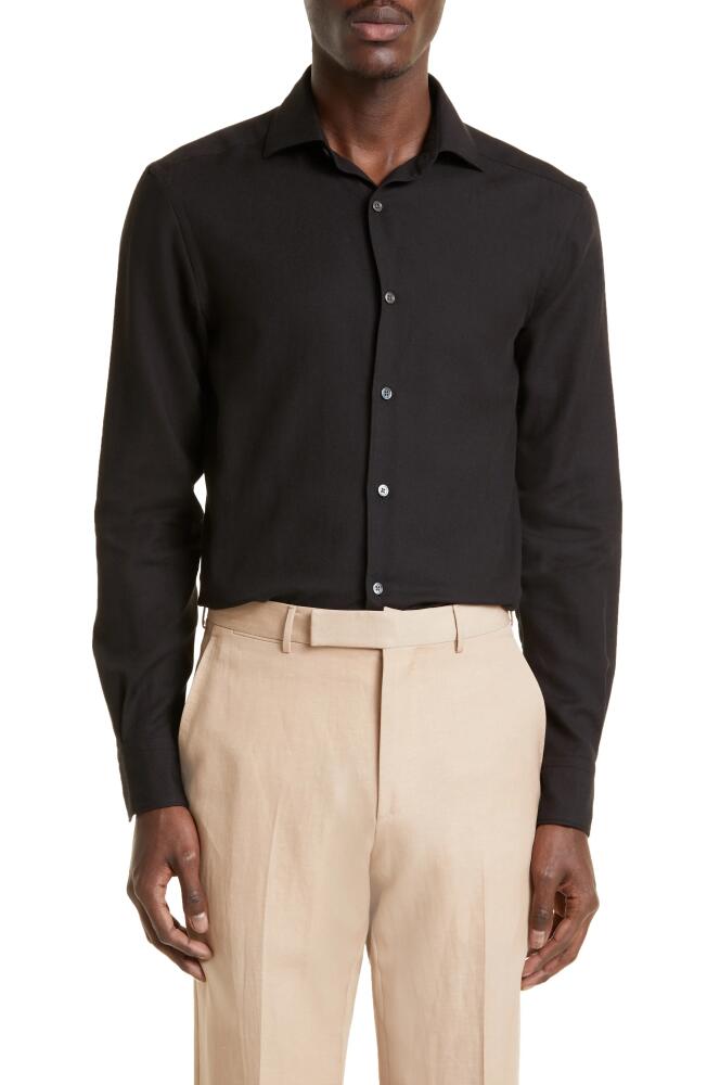 ZEGNA Cashco Cotton & Cashmere Button-Up Shirt in Black Cover