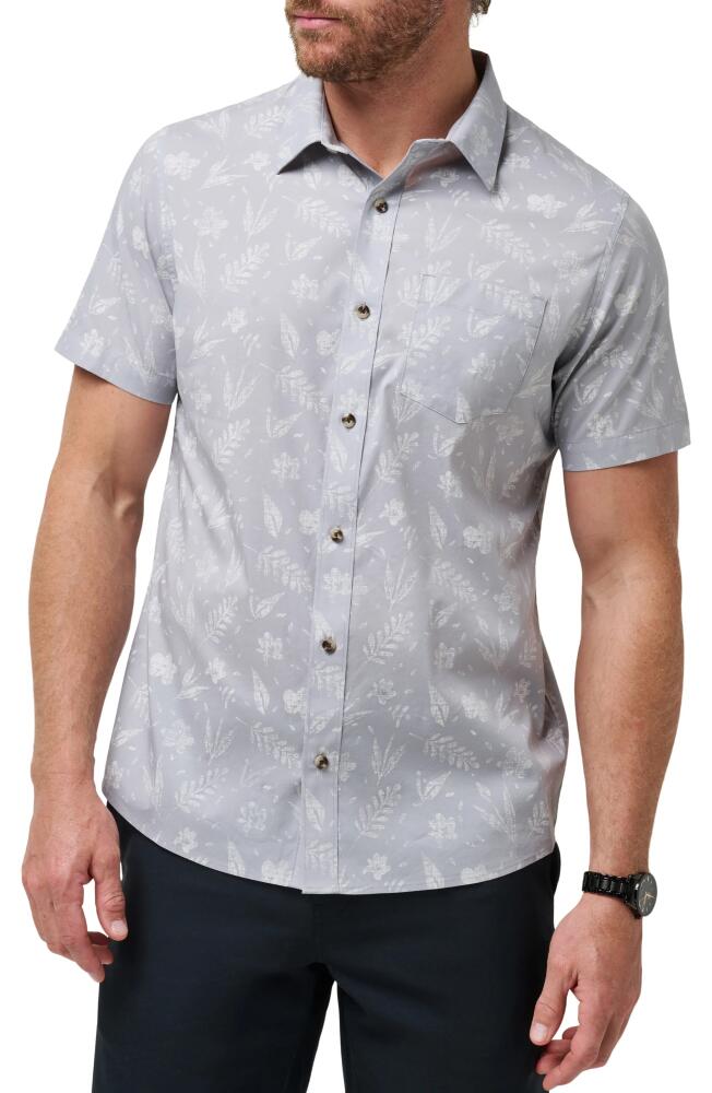 TravisMathew West Nowhere Floral Short Sleeve Stretch Button-Up Shirt in Heather Sleet Cover