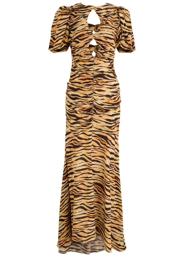 DE LA Vali Olympia Tiger-print Crepe de Chine Maxi Dress - Orange Cover