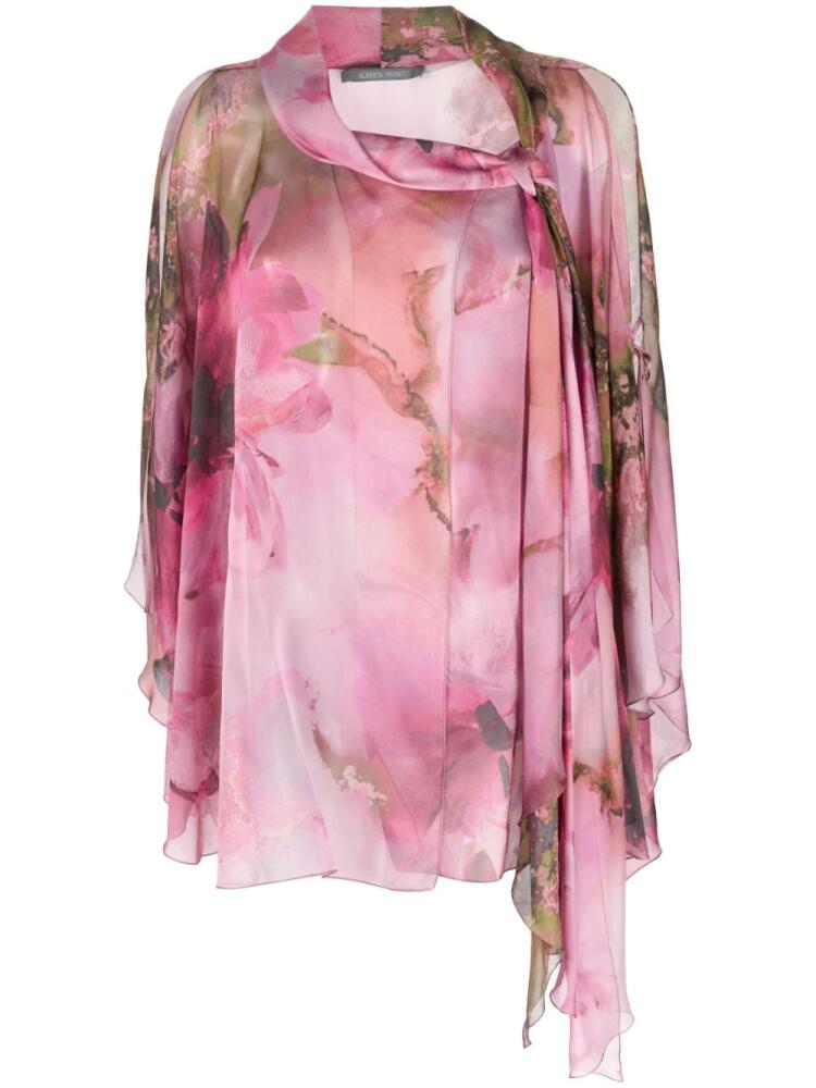 Alberta Ferretti floral-print semi-sheer silk blouse - Pink Cover