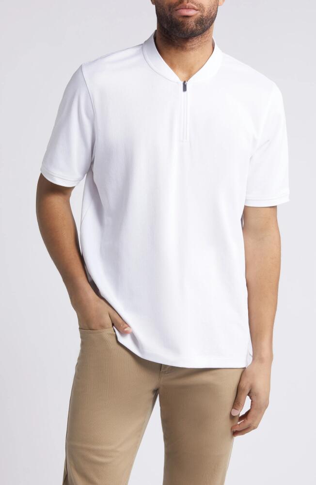 Johnston & Murphy Quarter Zip Jacquard Pima Cotton Blend Knit Polo in White Cover