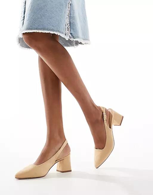 Truffle Collection block heel sling back pumps in beige-Neutral Cover