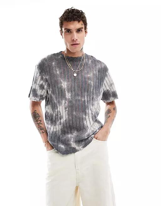 Pull & Bear tie-dye crochet t-shirt in gray Cover