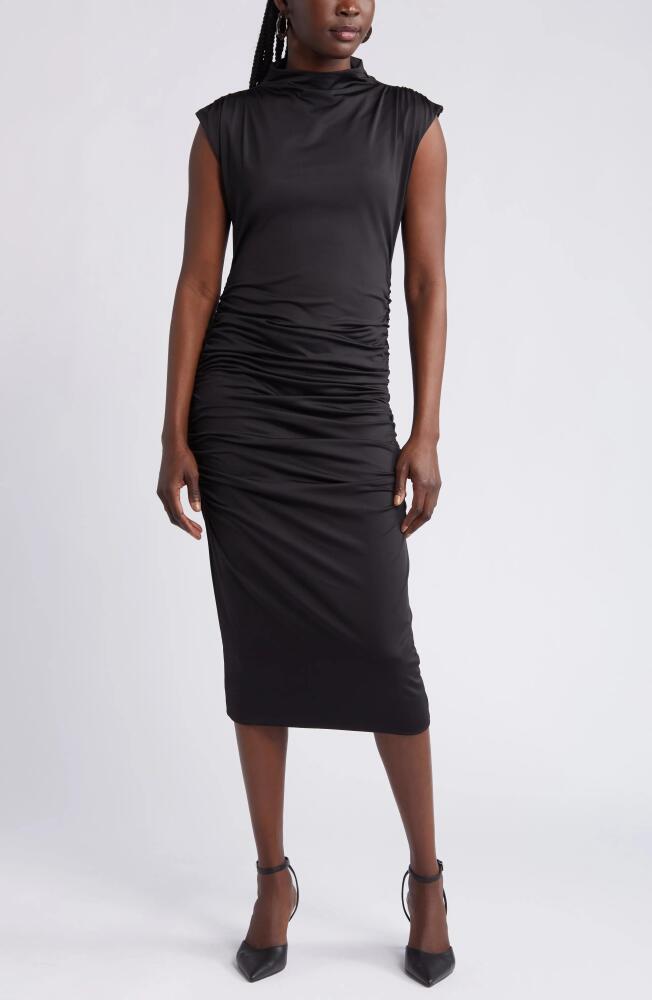 Open Edit Ruched Body-Con Midi Dress in Black Cover