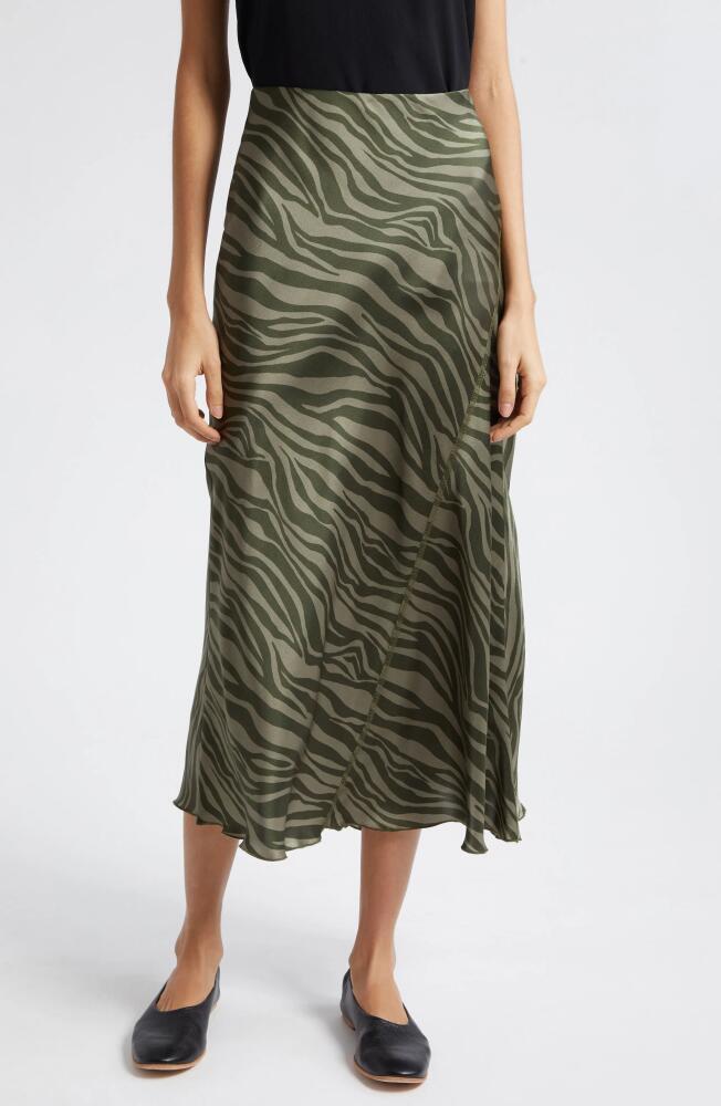 ATM Anthony Thomas Melillo Zebra Stripe Silk Charmeuse Midi Skirt in Army Combo Cover