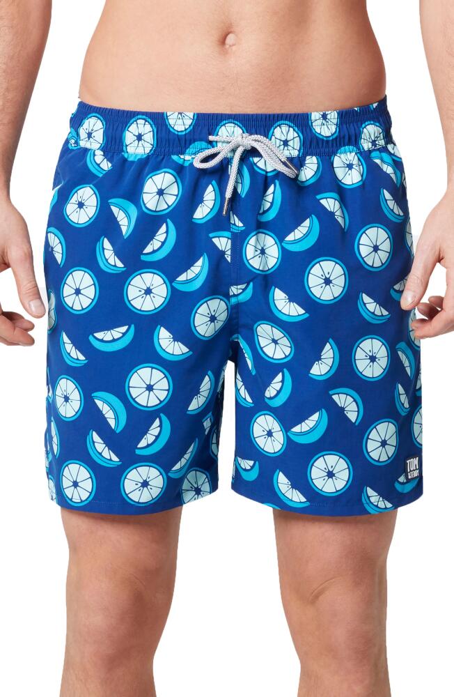 Tom & Teddy Citrus Print Swim Trunks in Ocean Blue Cover