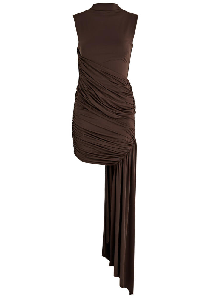 DE LA Vali Ravenna Draped Stretch-jersey Mini Dress - Chocolate Cover