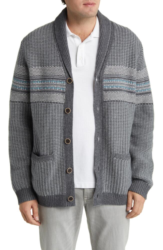 Tommy Bahama Sea Wall Stripe Merino Wool Blend Cardigan in Charcoal Grey Cover