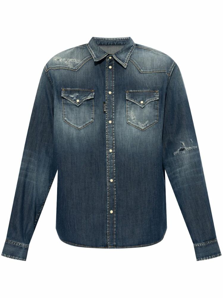 DSQUARED2 long-sleeve ripped-detail denim shirt - Blue Cover