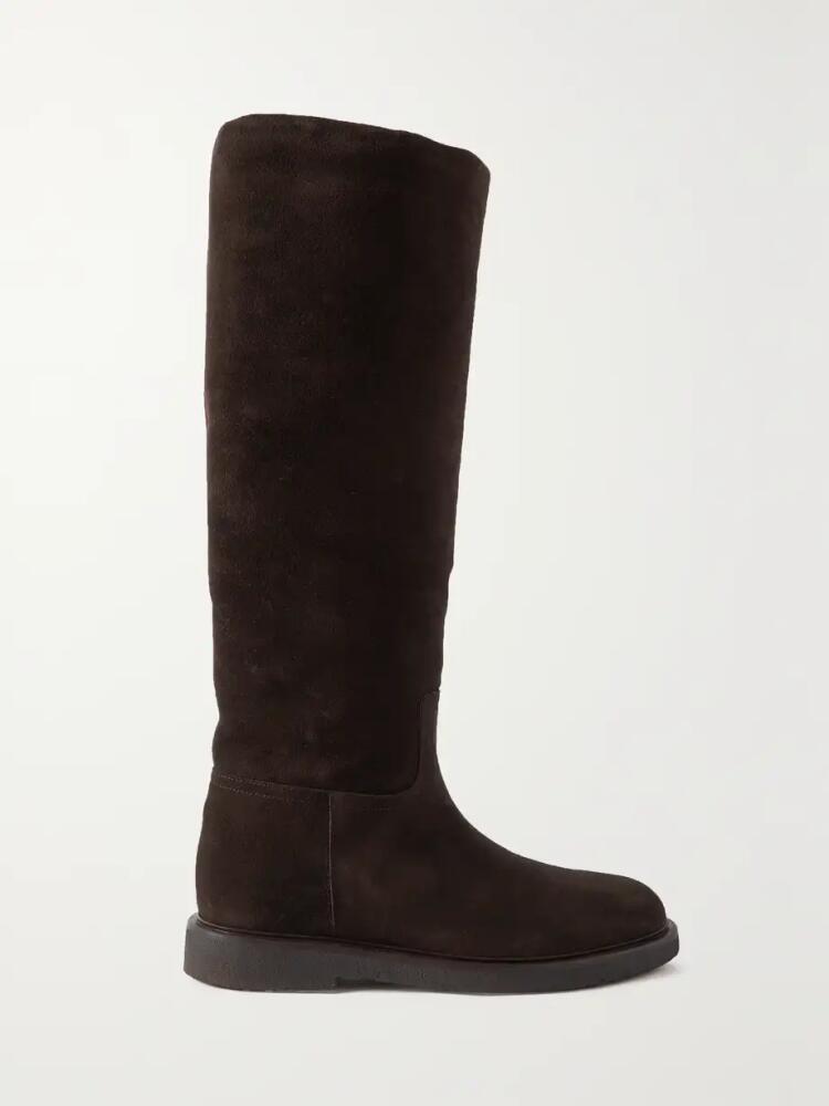 LEGRES - Shearling-lined Suede Knee Boots - Brown Cover