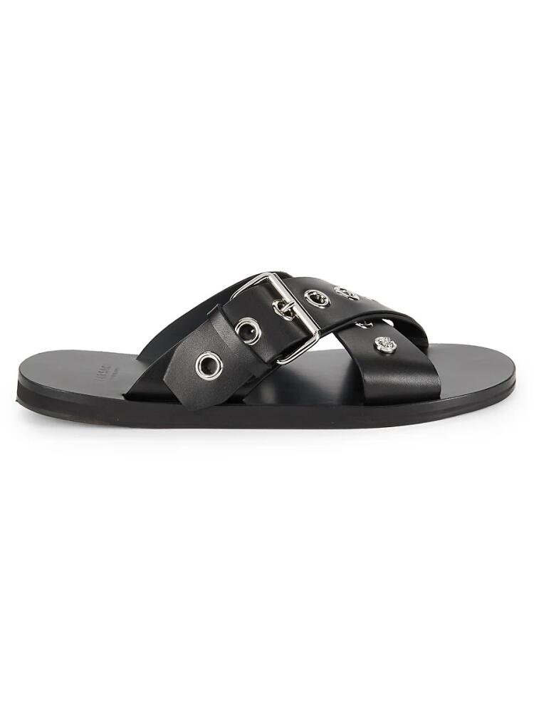 Versace Men's Eyelet Leather Crossover Sandals - Black Cover