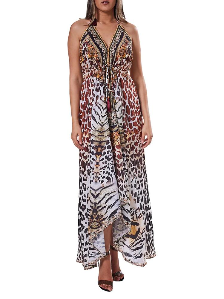 Ranee's Women's Mixed Animal Print Swim Cover Up Dress - Brown Multi Cover