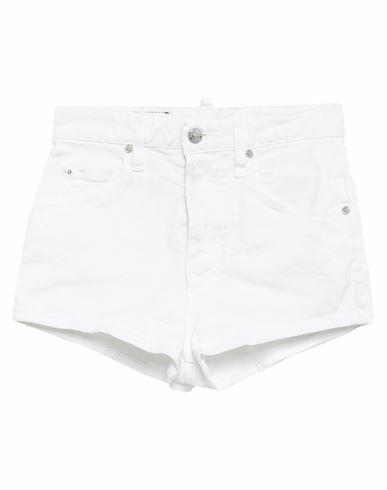 Dsquared2 Woman Denim shorts White Cotton, Elastane, Cow leather Cover