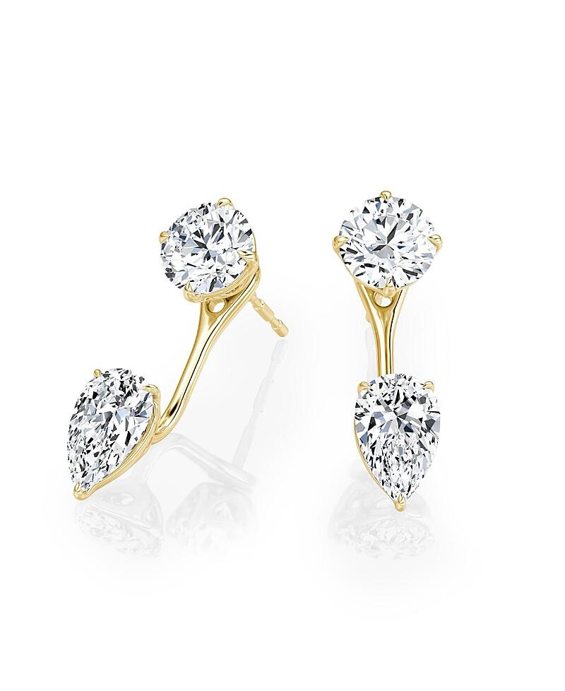 Vrai Lab Grown Diamond Round Brilliant & Pear Solitaire Stud & Ear Jacket Earrings in 14K White Gold and Gold, 2.0 ct. t. w. Cover