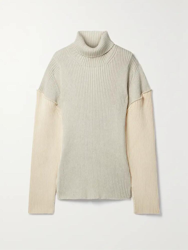 The Row - Dua Two-tone Ribbed Cotton And Cashmere-blend Sweater - Neutrals Cover