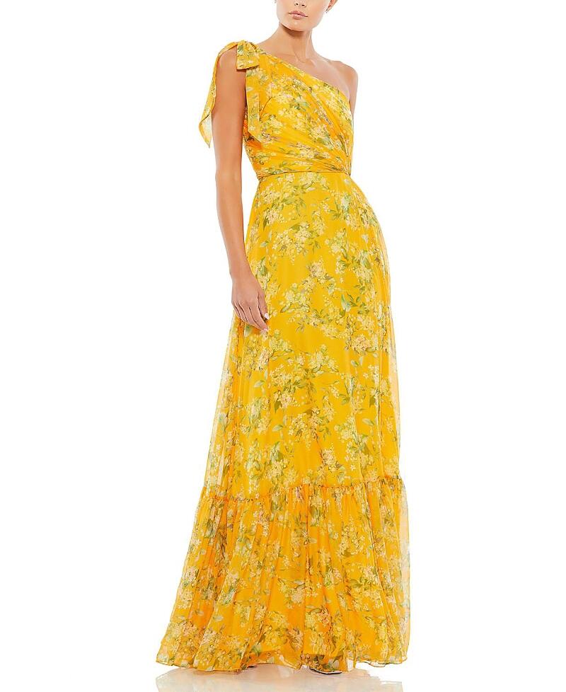 Mac Duggal Floral One Shoulder Bow Maxi Dress Cover