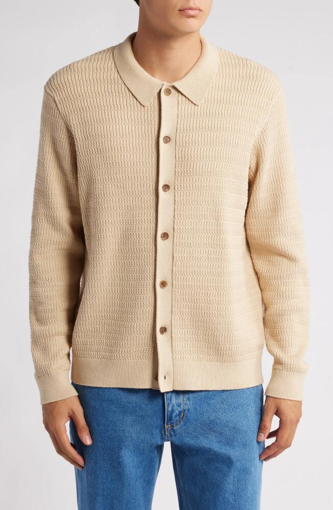 Wax London Tristan Textured Cotton & Cashmere Cardigan in Sand Cover