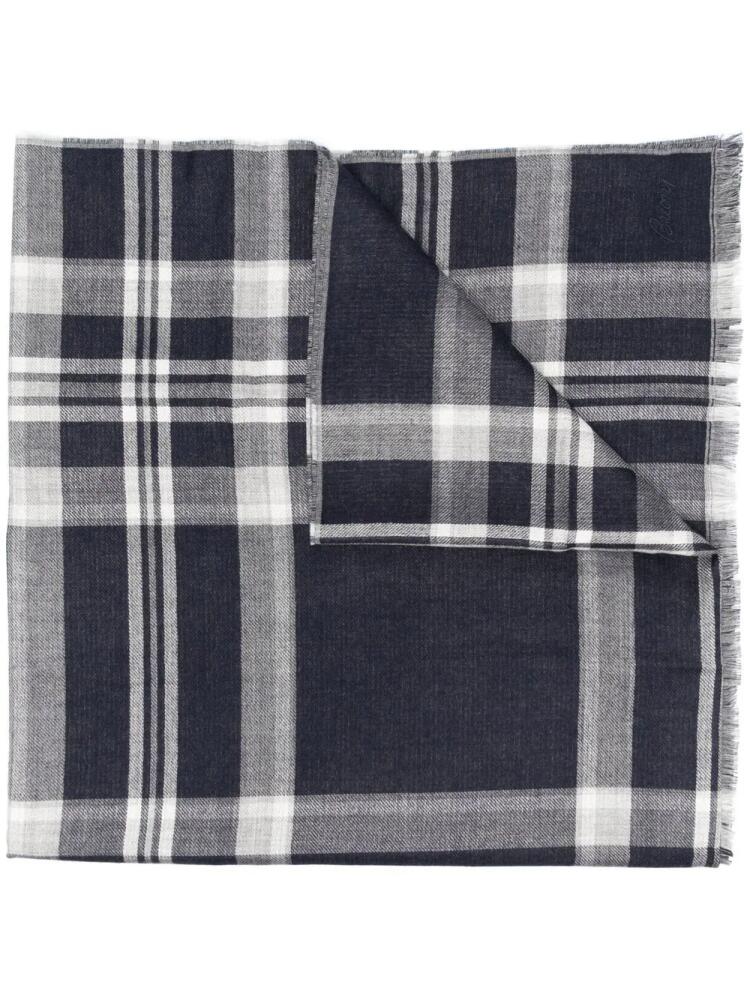 Brioni check-print cashmere-silk scarf - Blue Cover