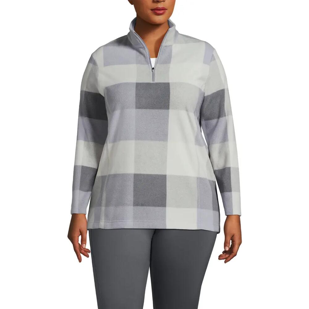 Lands' End Plus Size Anyweather Fleece Quarter Zip Pullover in Surf Gray Buffalo Check Cover