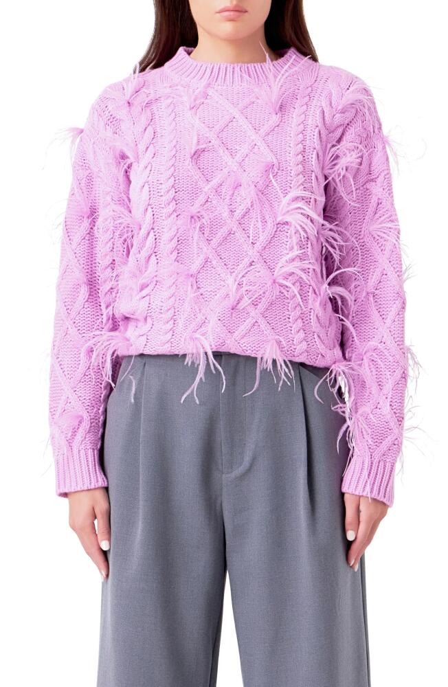 Endless Rose Feather Trim Cable Knit Sweater in Lilac Cover