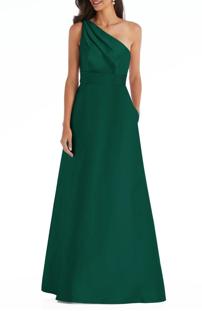 Alfred Sung One-Shoulder A-Line Gown in Hunter Cover