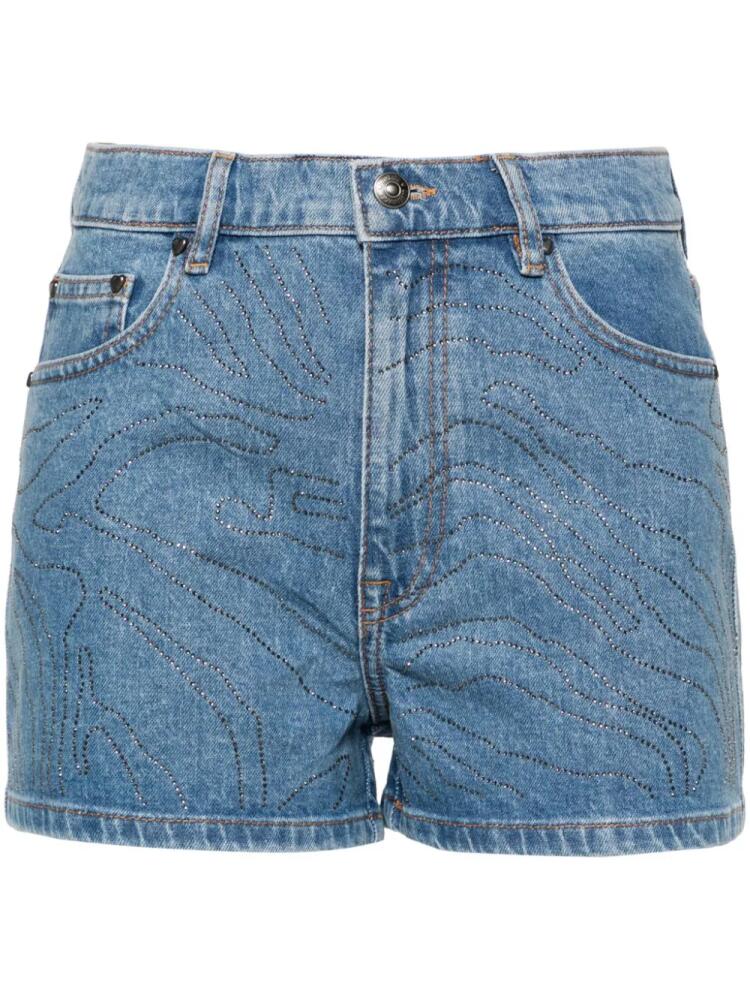 ROTATE BIRGER CHRISTENSEN rhinestoned high-rise denim shorts - Blue Cover