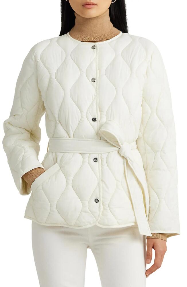 Lauren Ralph Lauren Collarless Belted Quilted Jacket in Cream Cover