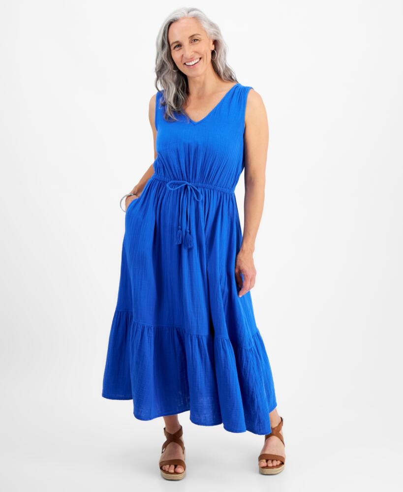 Style & Co Petite Cotton Sleeveless Midi Dress, Created for Macy's - Cosmic Cobalt Cover