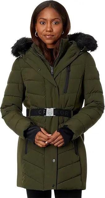 MICHAEL Michael Kors Belted Active Puffer A421168C (Olive) Women's Clothing Cover