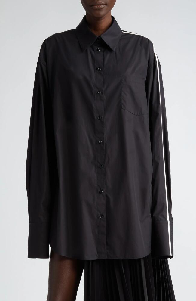 Peter Do Contrast Stripe Cotton Button-Up Shirt in Black Cover