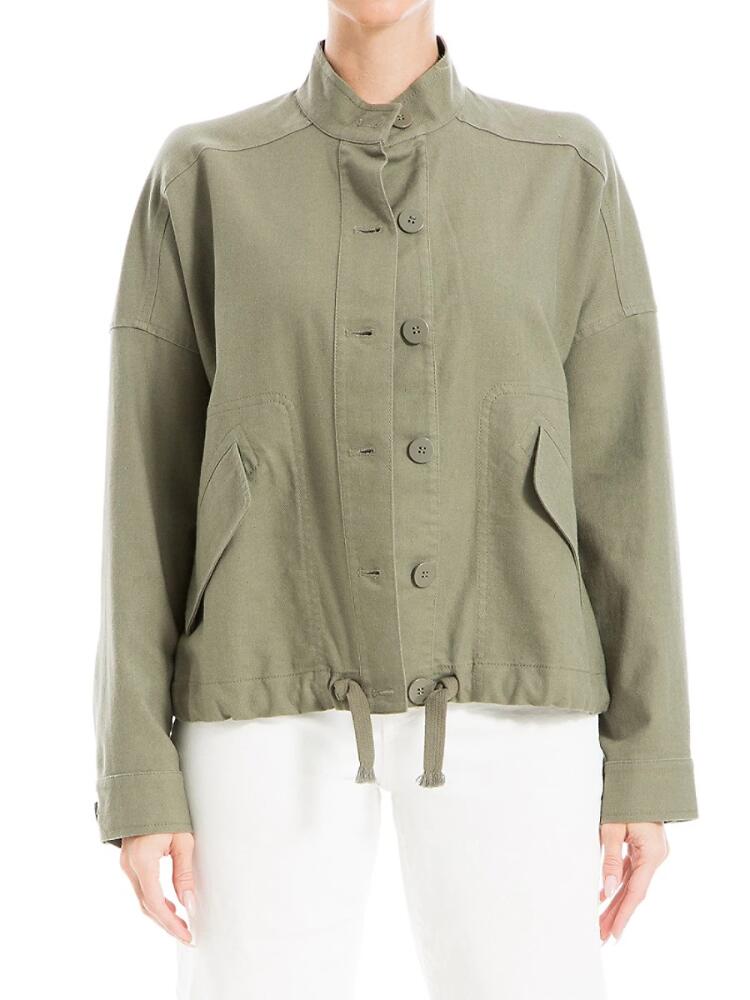 Max Studio Women's Drop Shoulder Linen Blend Jacket - Olive Cover