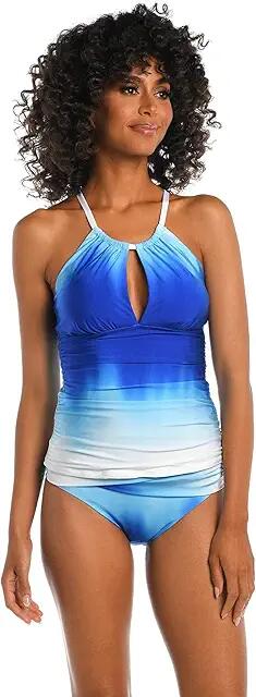 La Blanca Ocean Oasis High Neck Keyhole Tankini (Sapphire) Women's Swimwear Cover