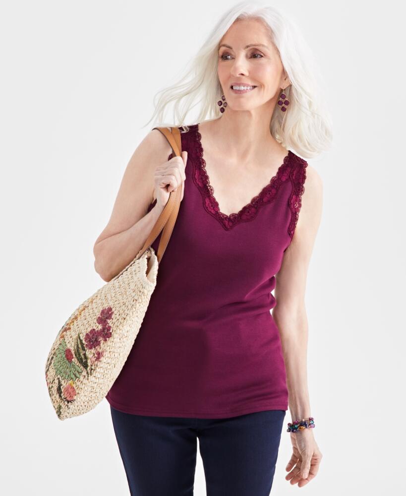 Style & Co Petite Lace Knit Cotton Tank Top, Created for Macy's - Berried Treasure Cover