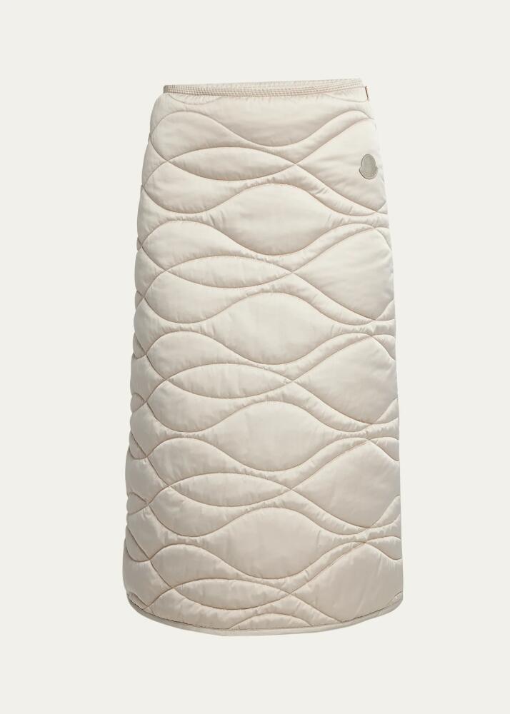 Moncler Wave-Quilted Satin Midi Skirt Cover