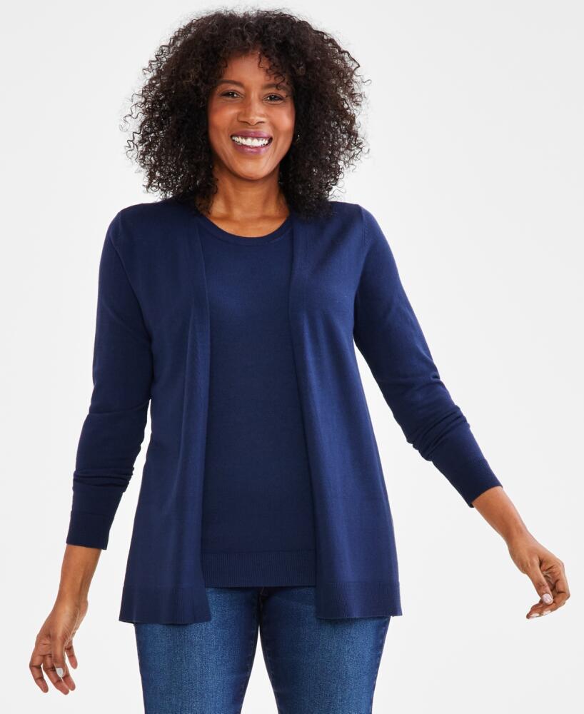 Style & Co Women's Open Front Cardigan Sweater, Created for Macy's - Industrial Blue Cover