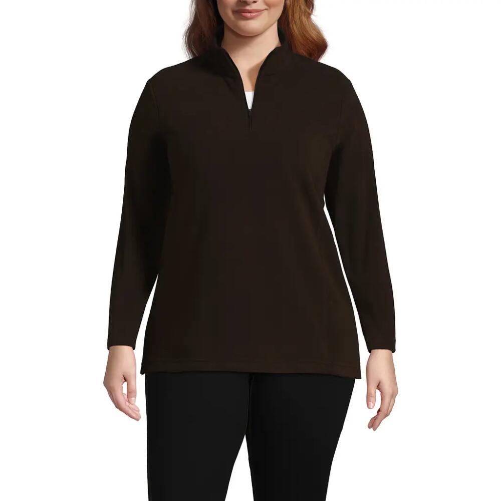 Lands' End Plus Size Anyweather Fleece Quarter Zip Pullover in Deep Chocolate Cover