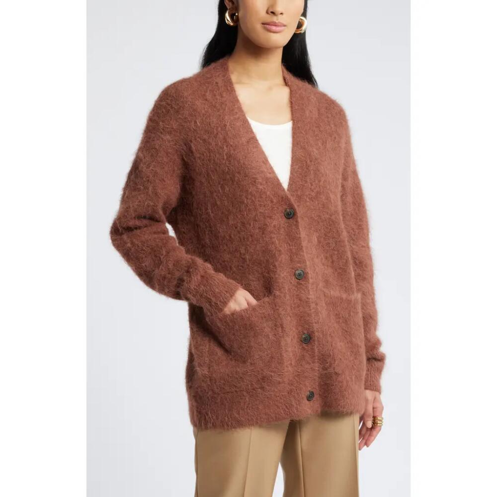 Nordstrom Fuzzy Textured Alpaca Blend Cardigan in Brown Brunette Cover