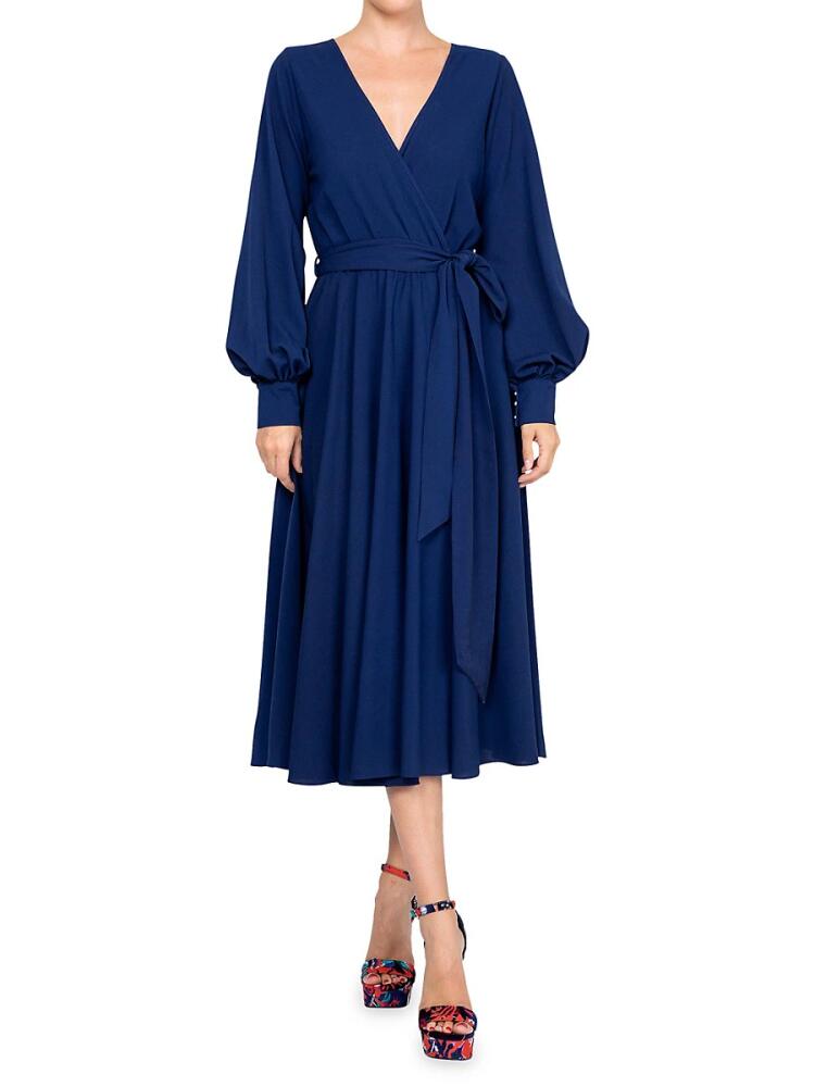 MEGHAN LA Women's LilyPad Solid-Hued Midi Wrap Dress - Navy Cover