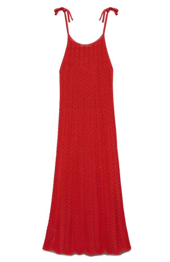 MANGO Tie Strap Openwork Knit Dress in Coral Red Cover