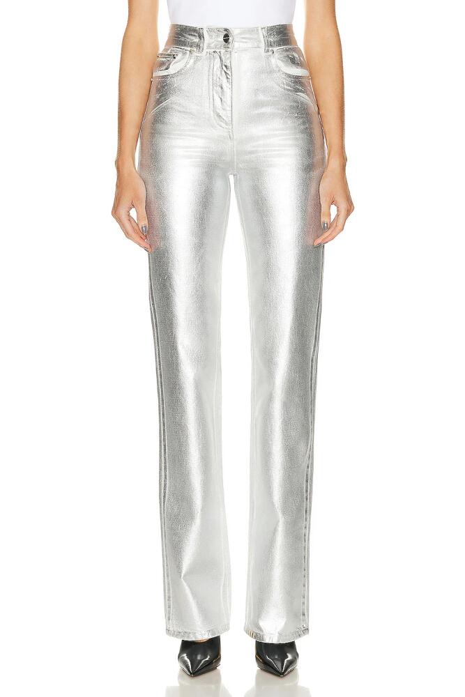 Ferragamo Metallic Slim Straight Pant in Metallic Silver Cover