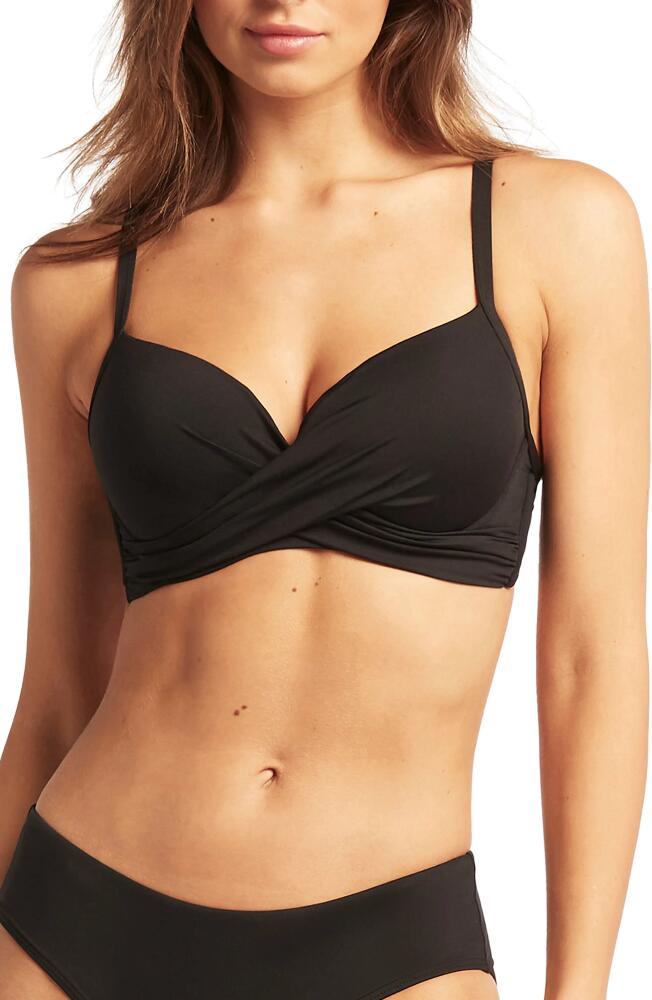 Sea Level Cross Front D- & DD-Cup Molded Underwire Bikini Top in Black Cover