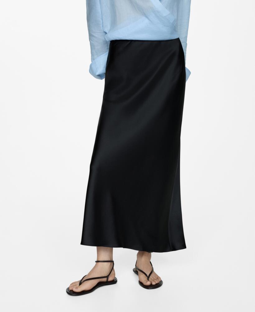 Mango Women's Midi Satin Skirt - Black Cover